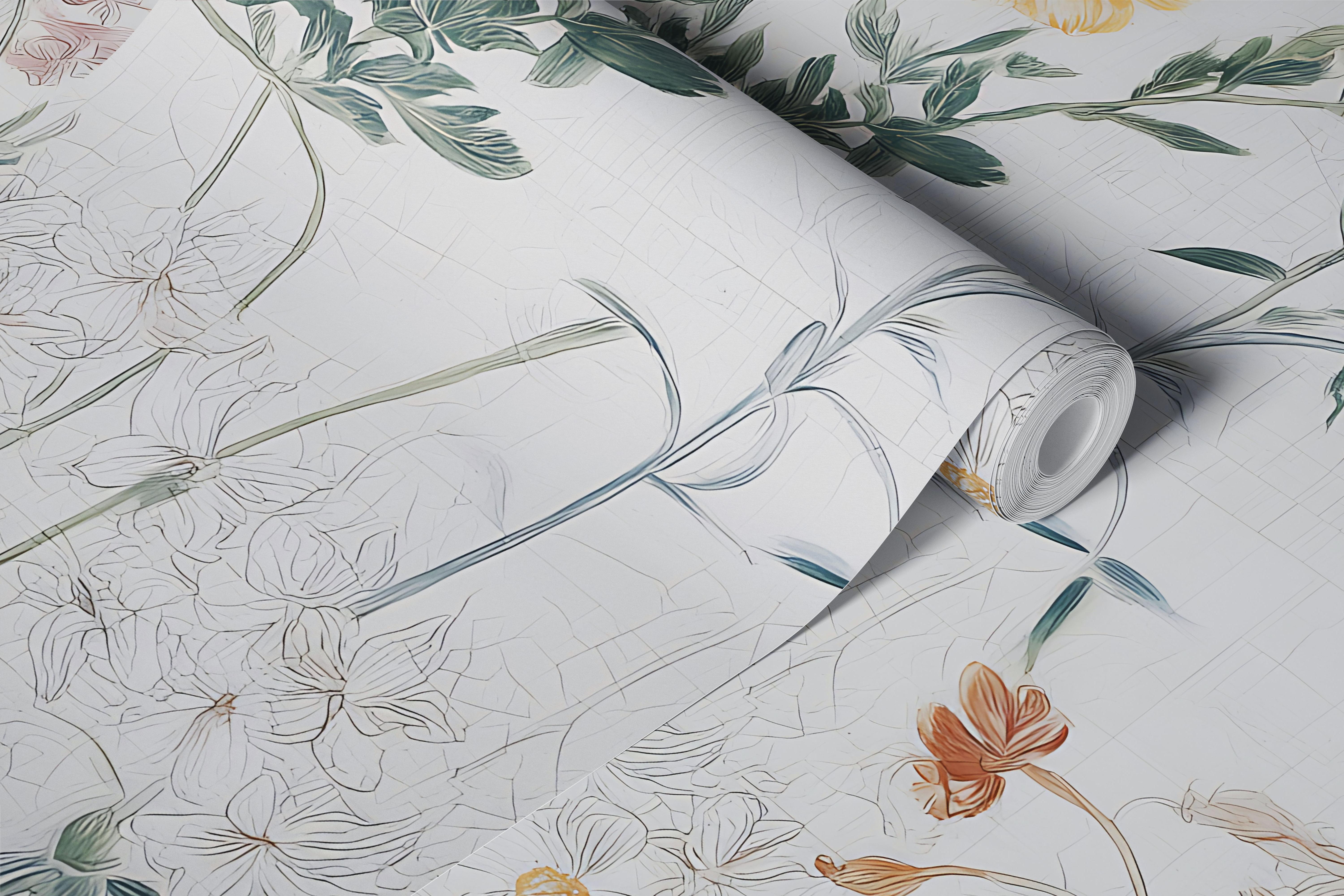 Soft Botanical Meadow wallpaper in a room