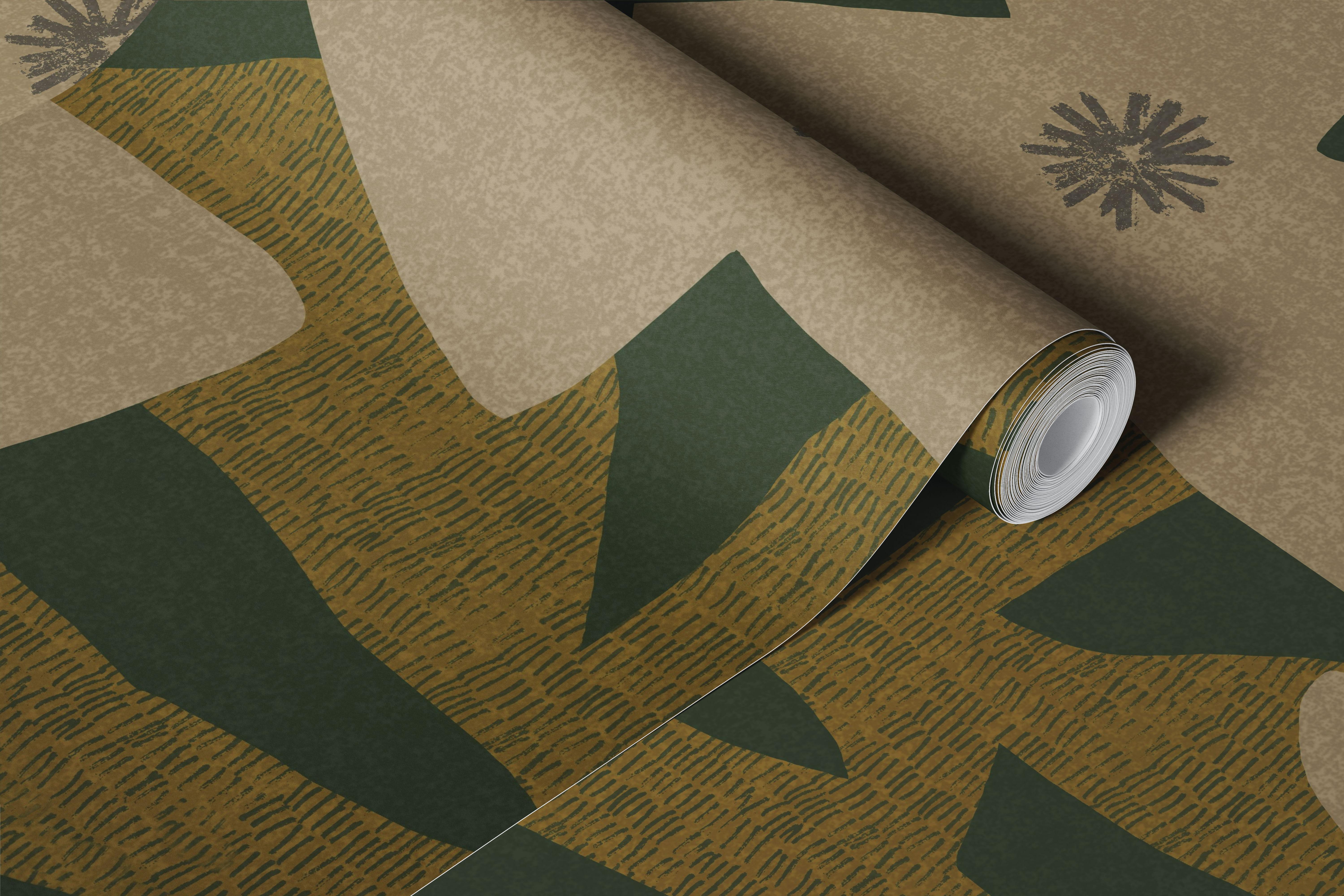 Mid Century Large Flower Silhouettes wallpaper in room