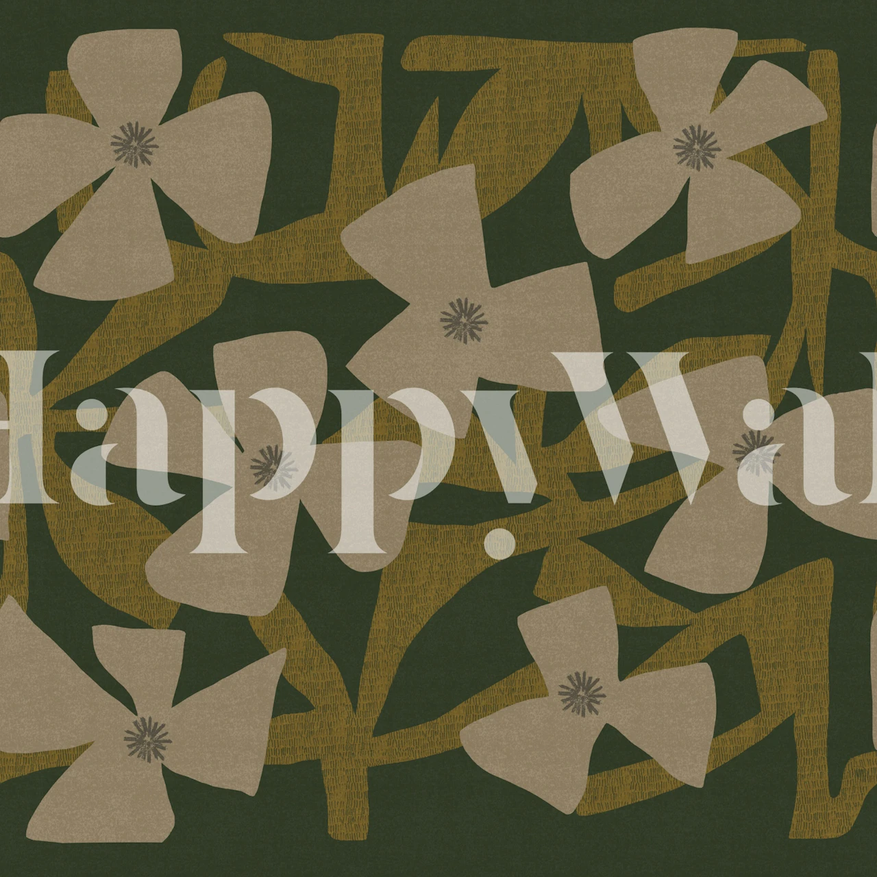 Mid Century Large Flower Silhouettes wallpaper in room