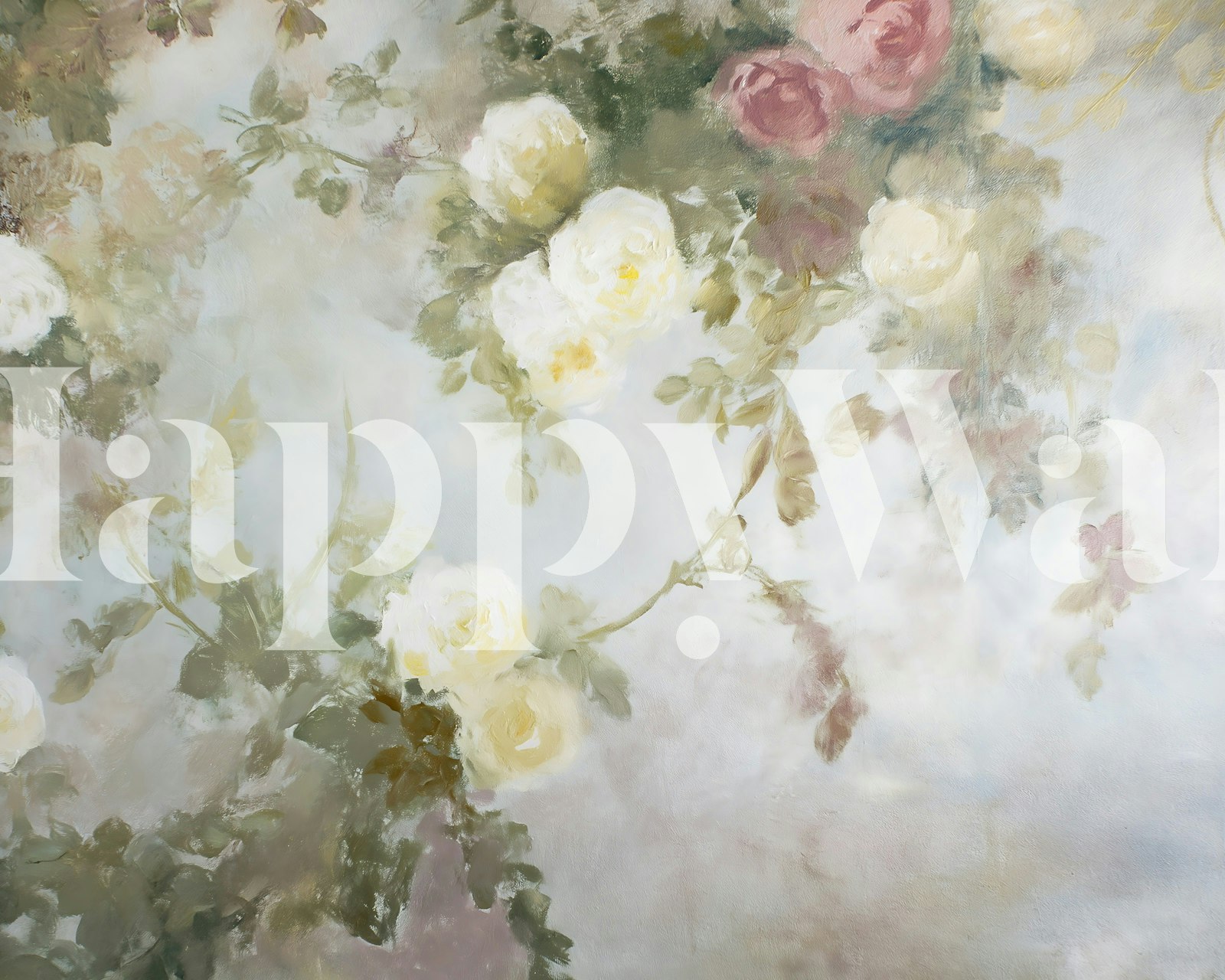 Floral wallpaper featuring soft focus garden roses