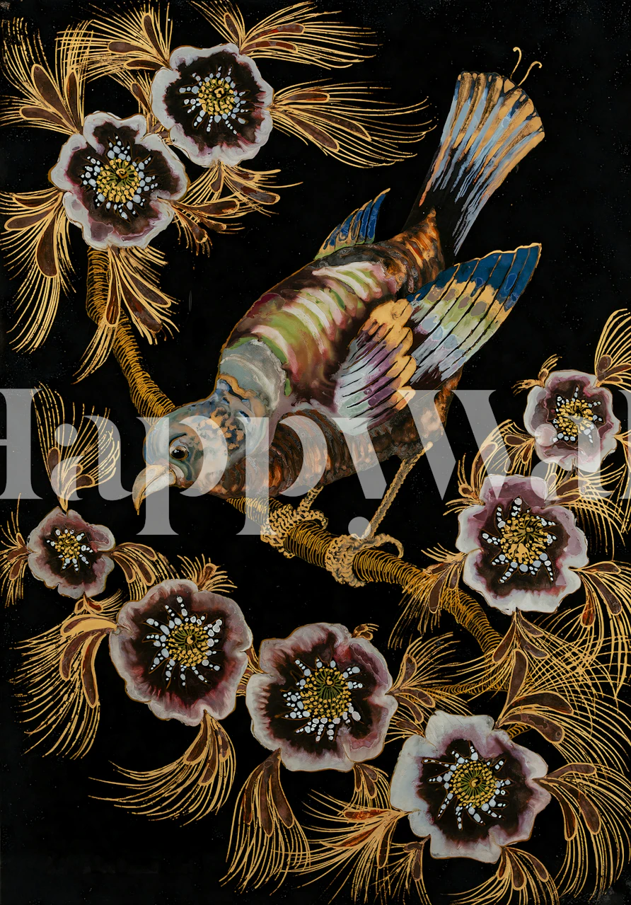 Bird and floral wallpaper design in a room