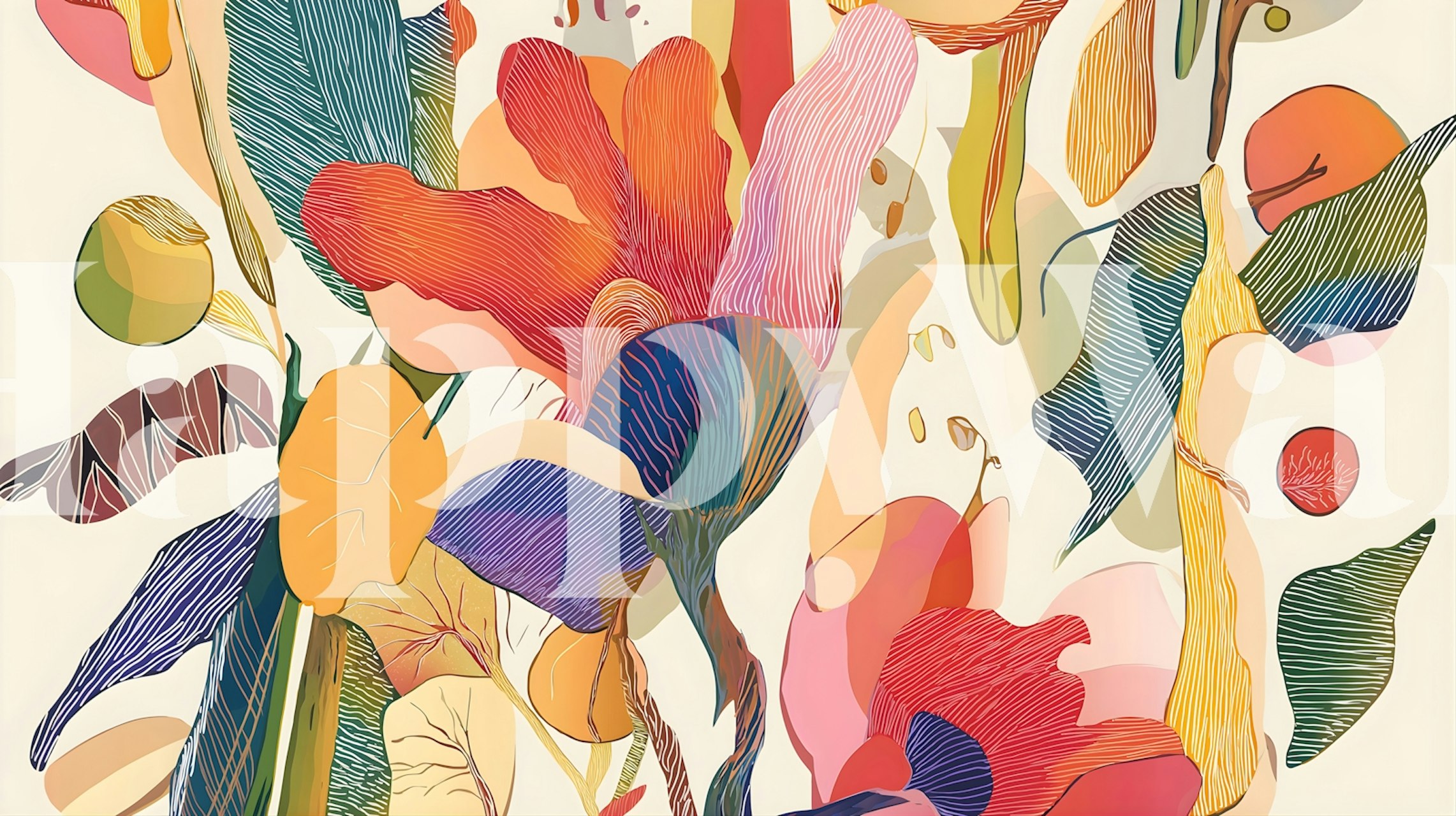 Colorful floral wallpaper in a room