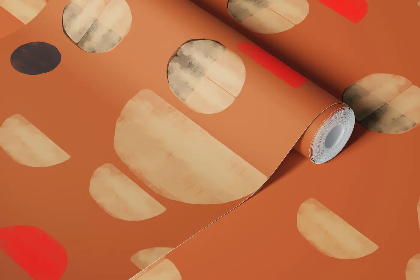 Boho Terracotta Organic Forms wallpaper roll