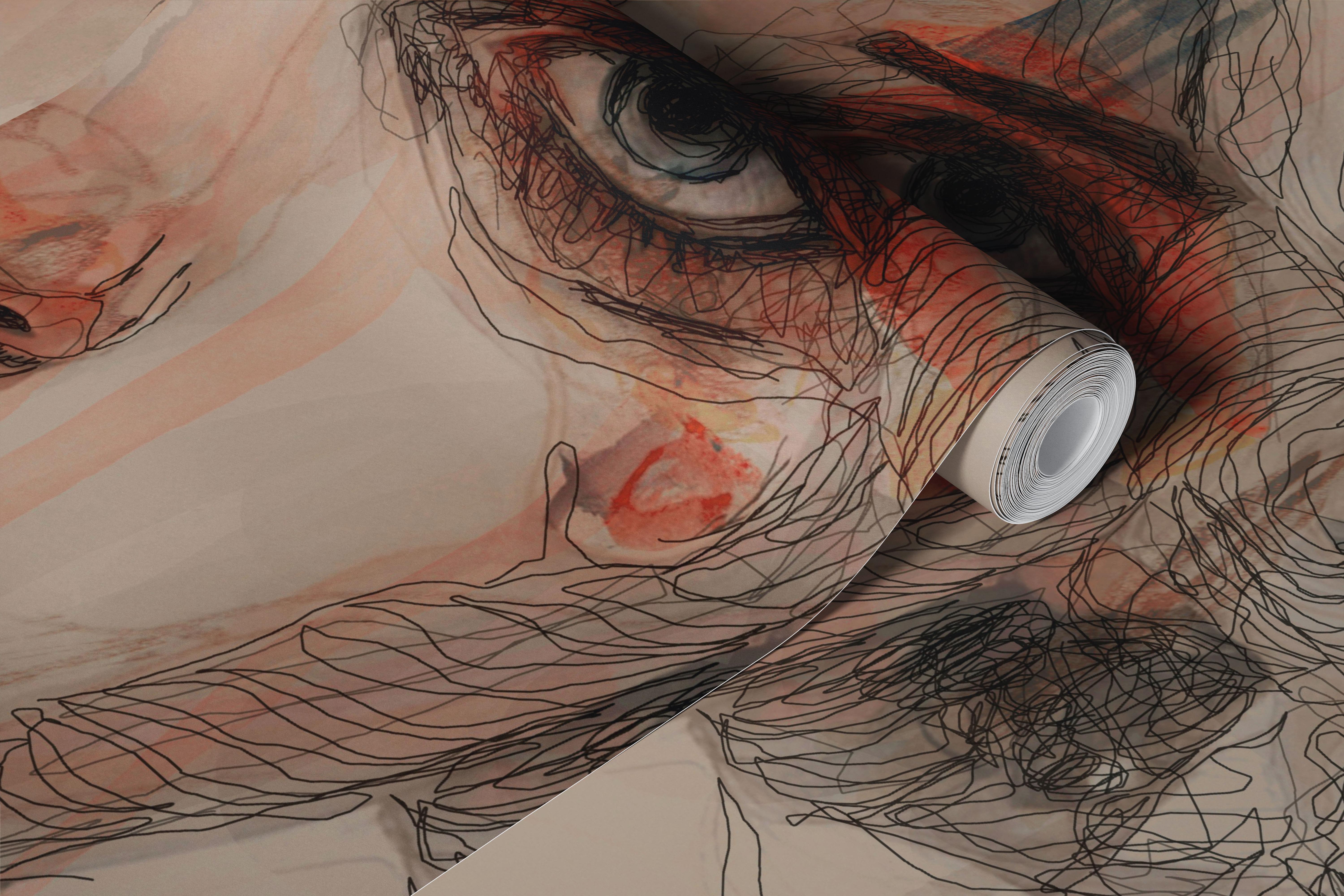 Kremfarget tapetdesign vist i et rom