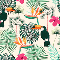 Tropical Toucan Garden white wallpaper