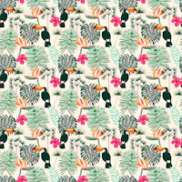 Tropical Toucan Garden white wallpaper