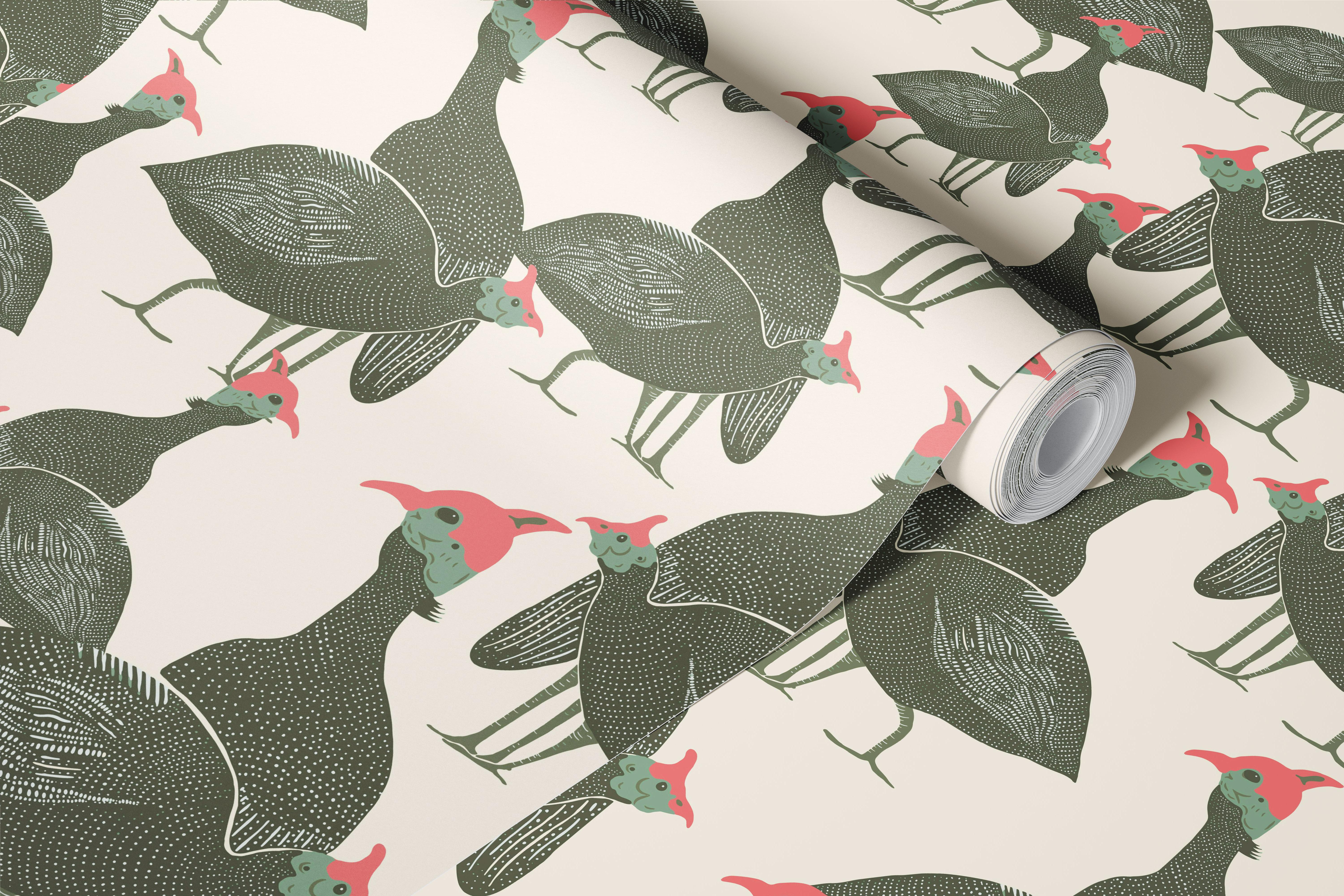 Guinea Fowls wallpaper in a room setting