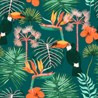 Tropical Toucan Garden green wallpaper