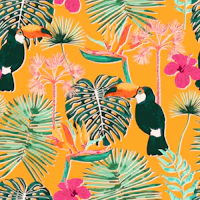 Tropical Toucan Garden yellow wallpaper