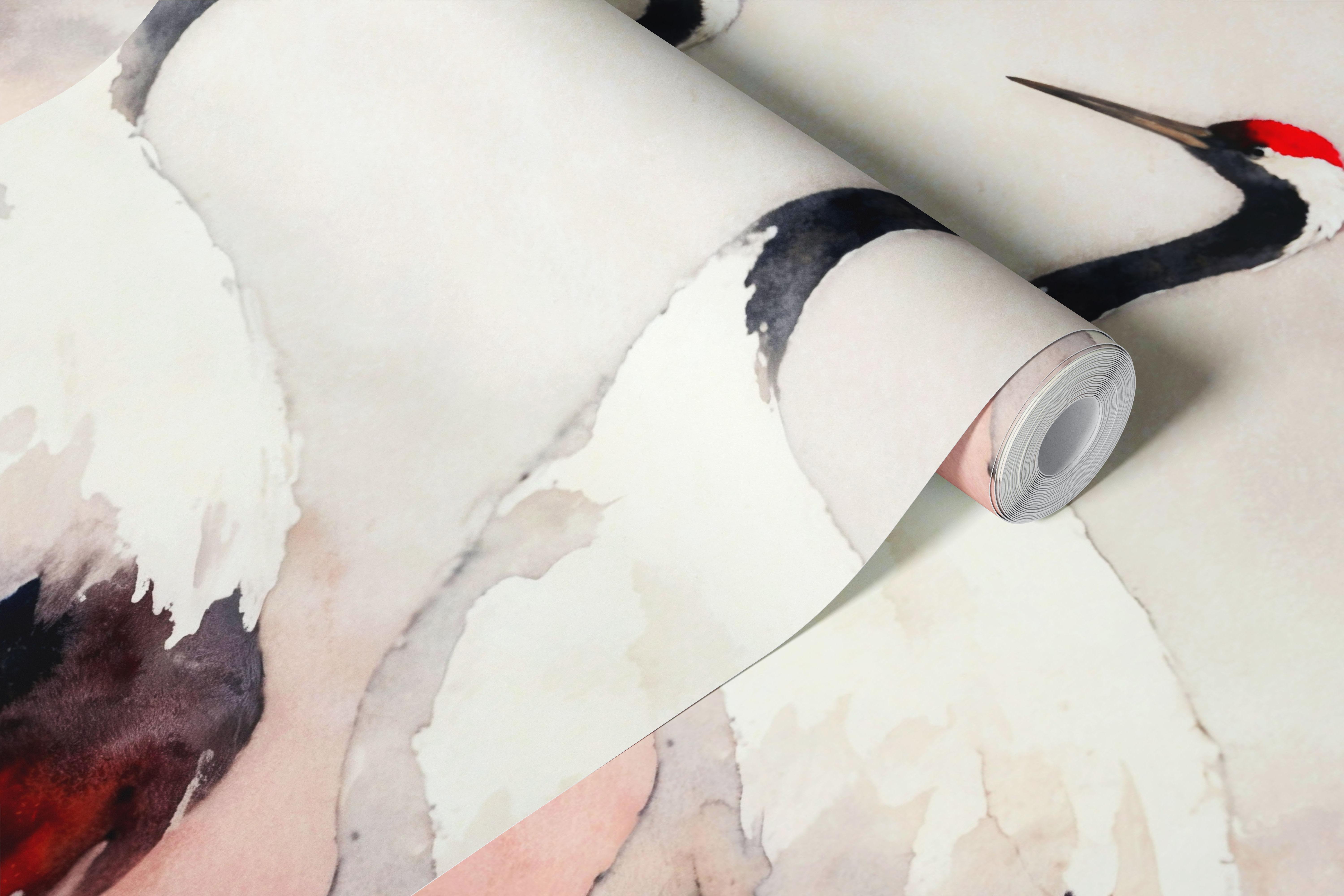 Japanese crane wallpaper in a room