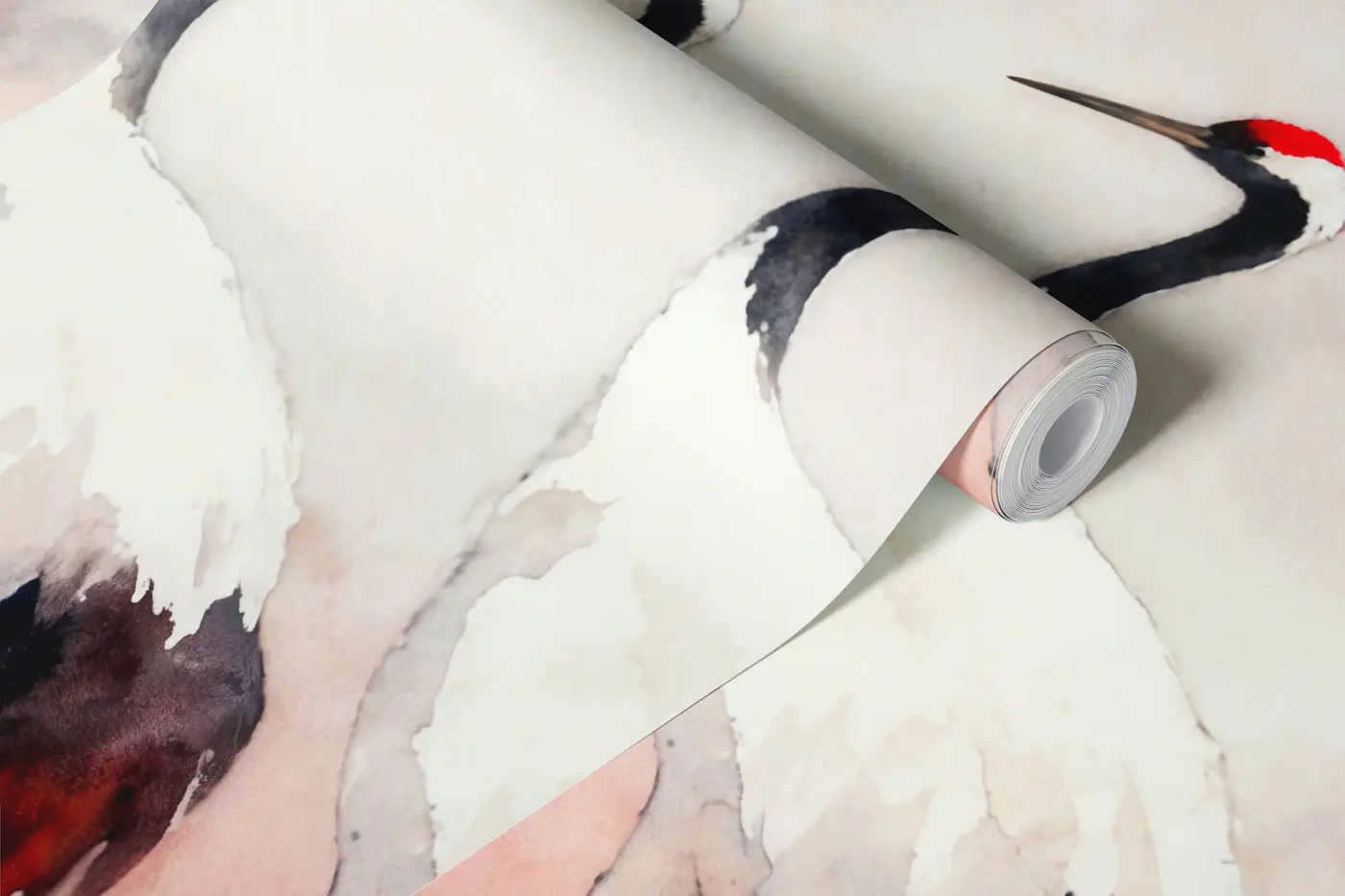 Japanese Style Red Crowned Cranes wallpaper roll