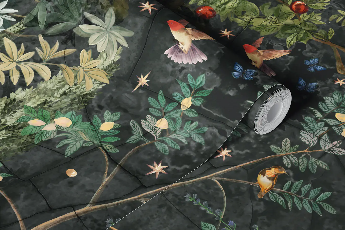 Starry Orchard Dreams Dramatic Black wallpaper roll