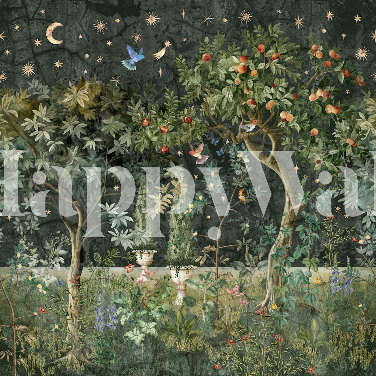 Starry Orchard Dreams wallpaper in a room