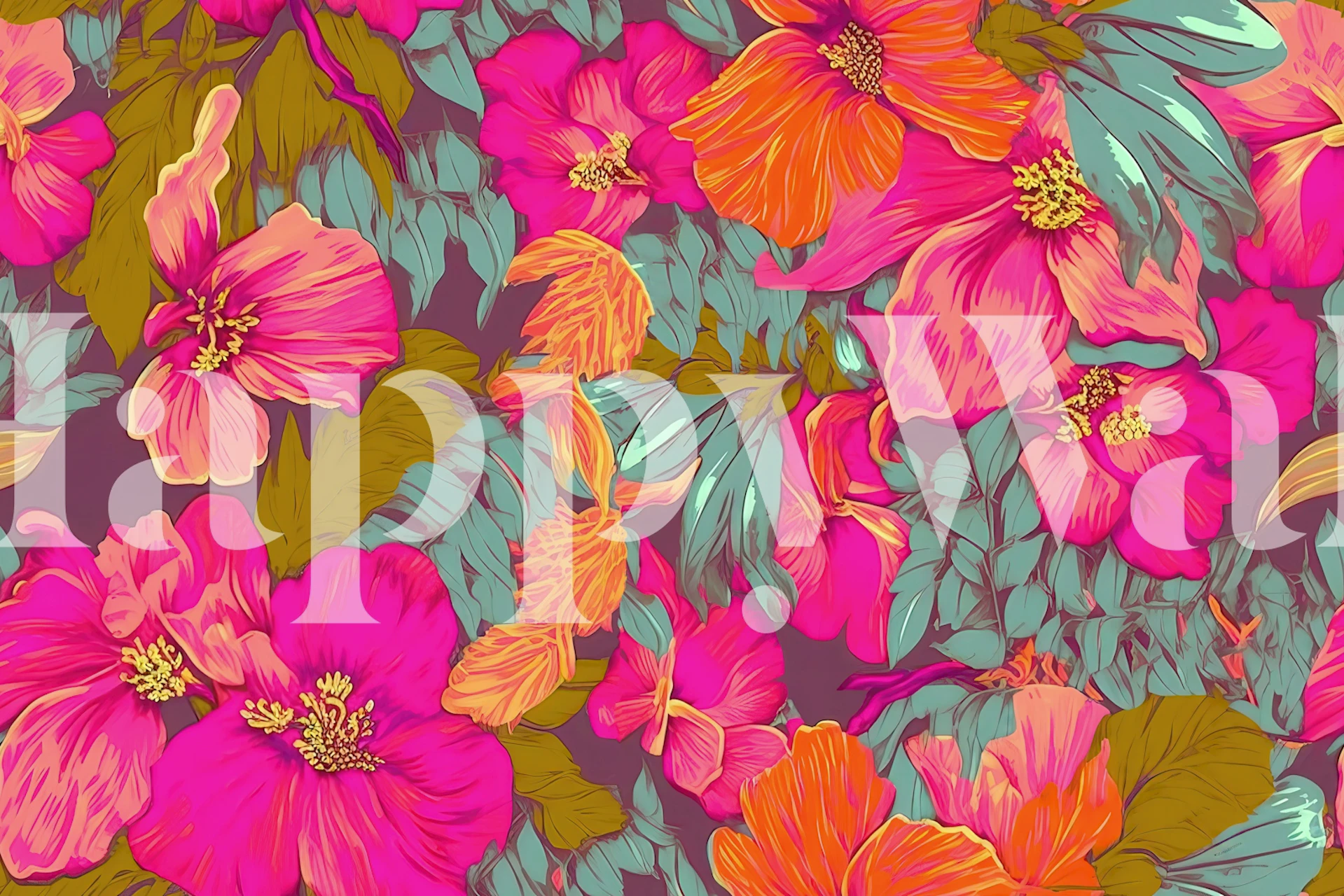 Fluo Pink Flowers wallpaper in a room