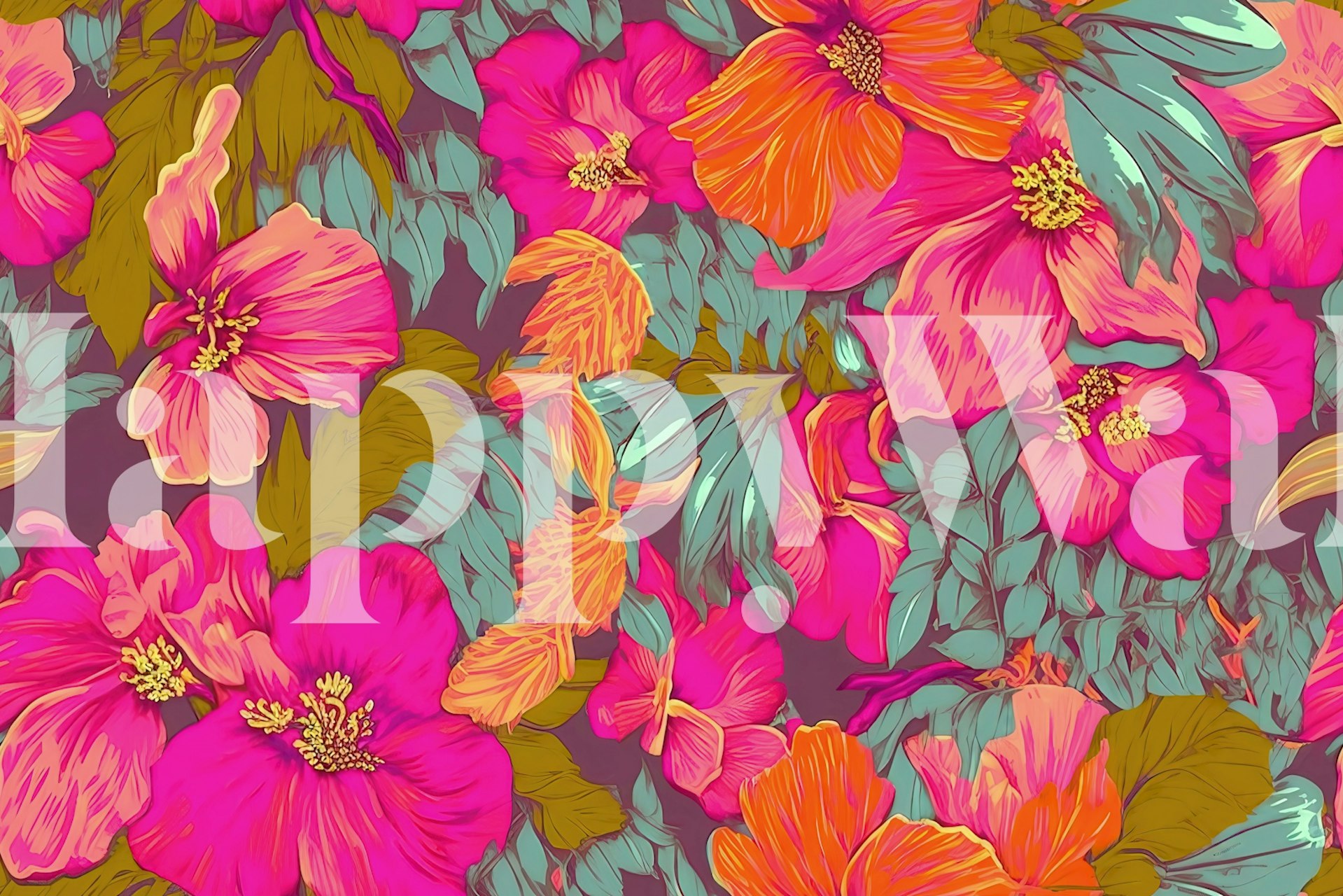 Fluo Pink Flowers wallpaper in a room