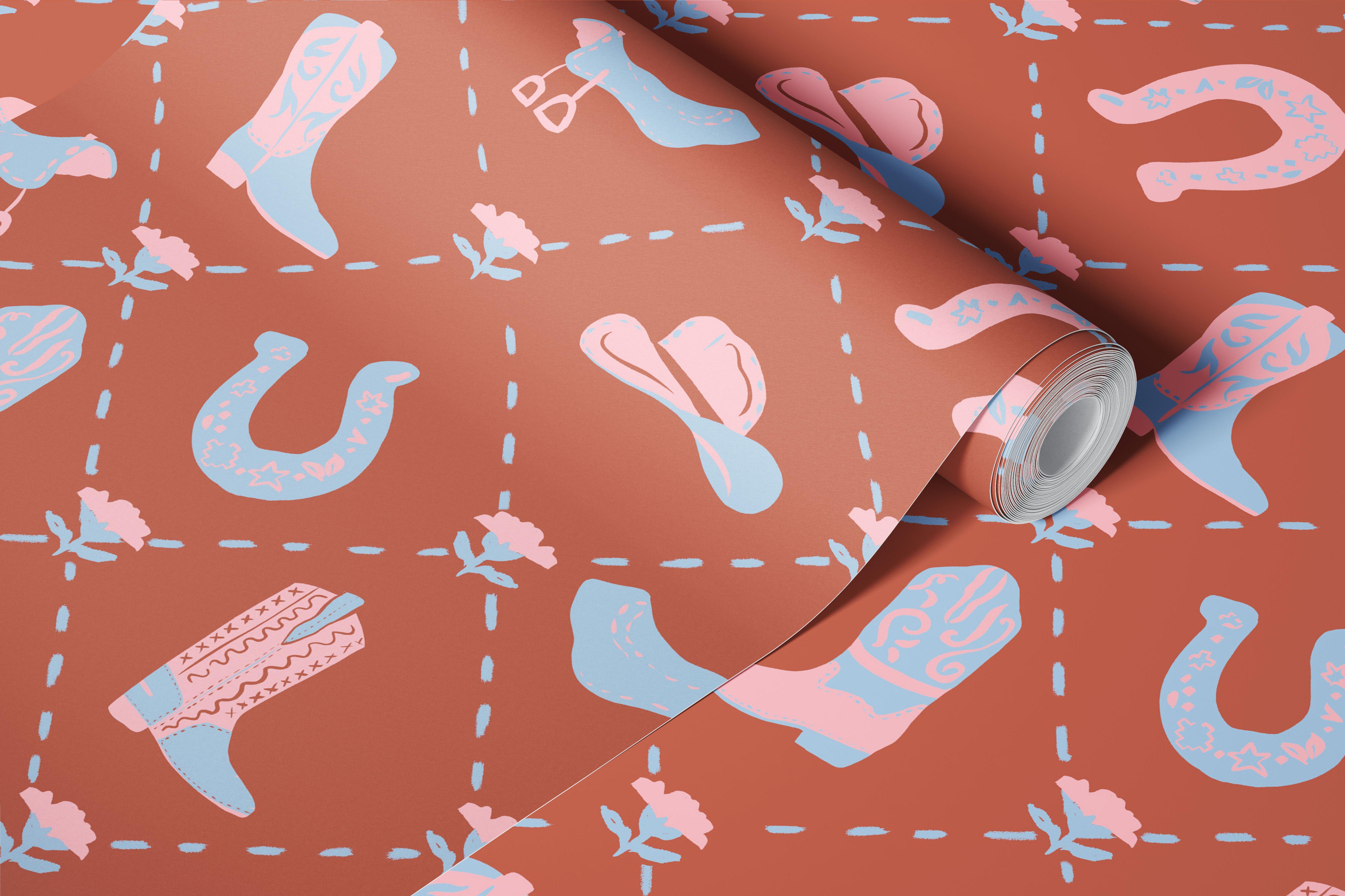 Western cowboy boots and hat wallpaper design