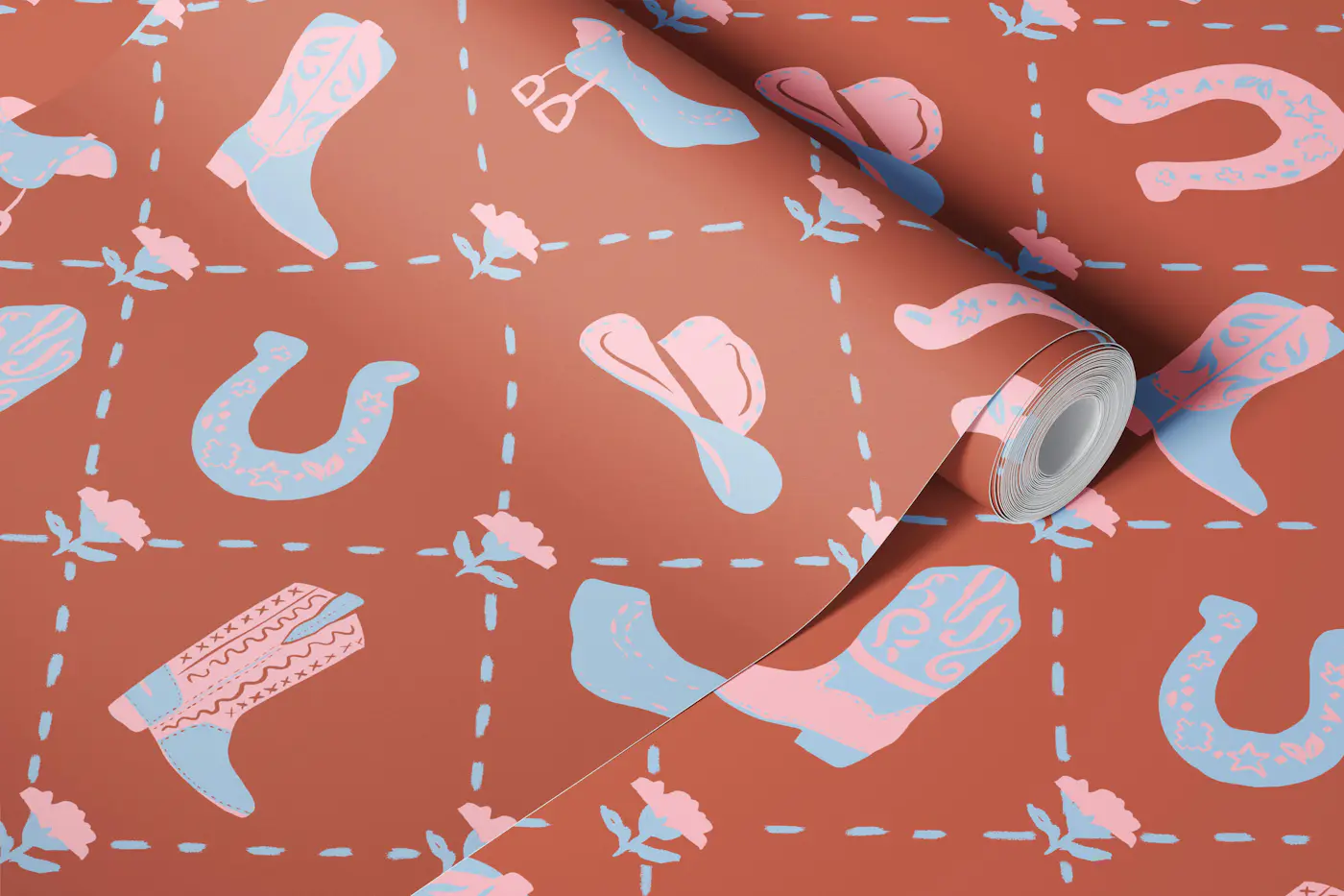 Western Cowboy Boots and Hat wallpaper roll