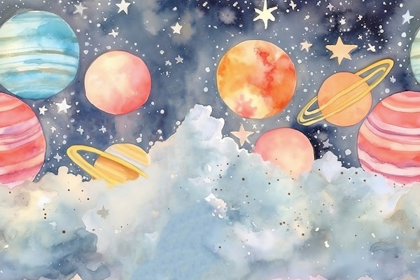 Watercolor Planets - Horizontal Pattern