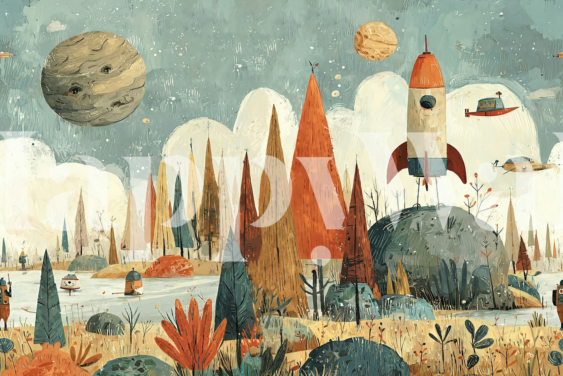 Cosmic Frontier whimsical wallpaper in a room