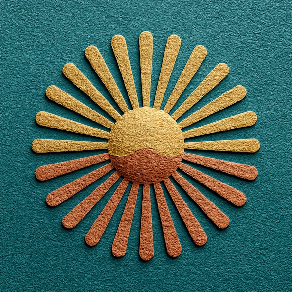 Golden Sunburst on Teal Texture
