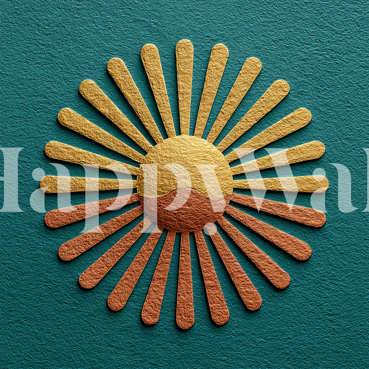 Golden sunburst wallpaper on teal background