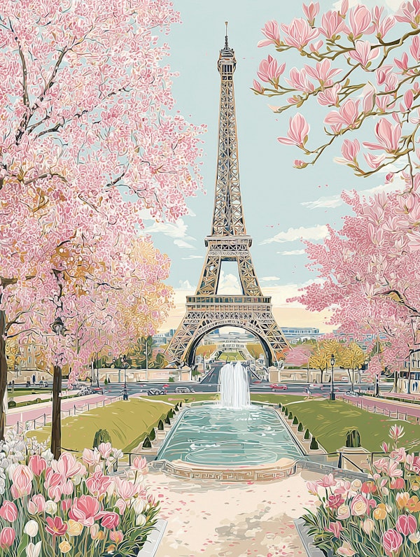 Paris Spring Eiffel Tower Painterly
