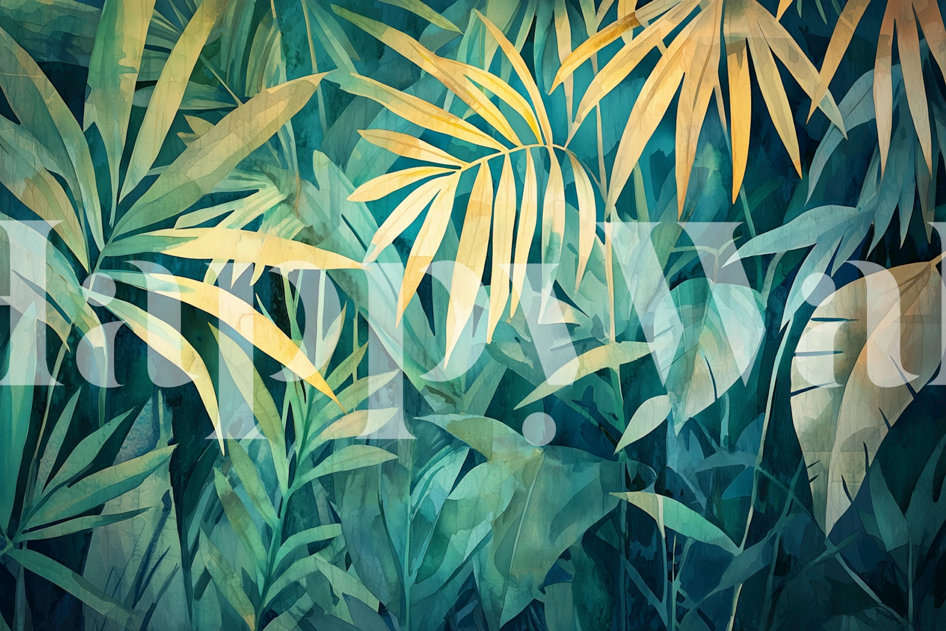 Tropical Jungle Leaves Teal wallpaper in a room