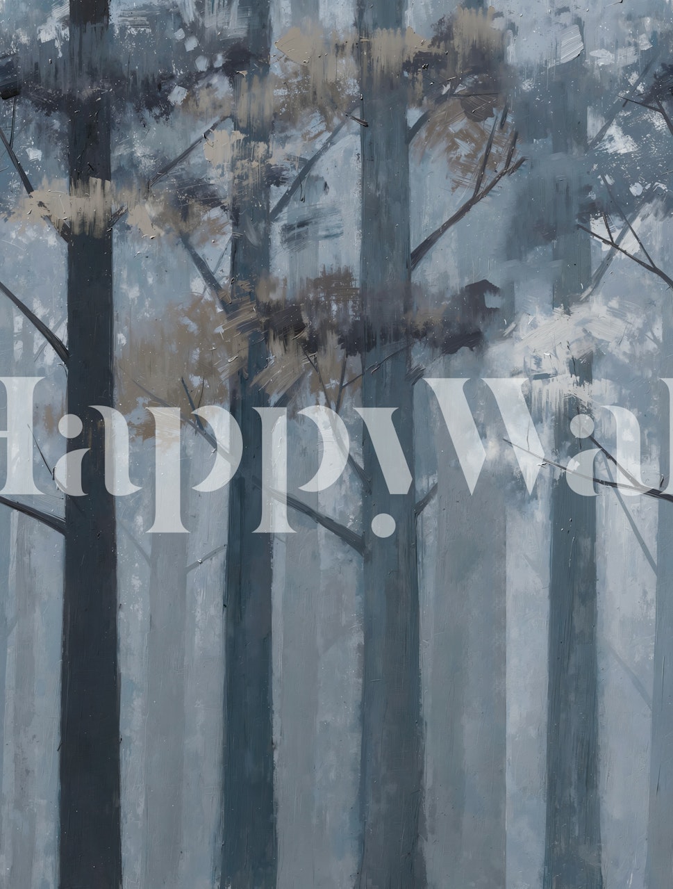 Mistig blauwe bosbehang in een kamer