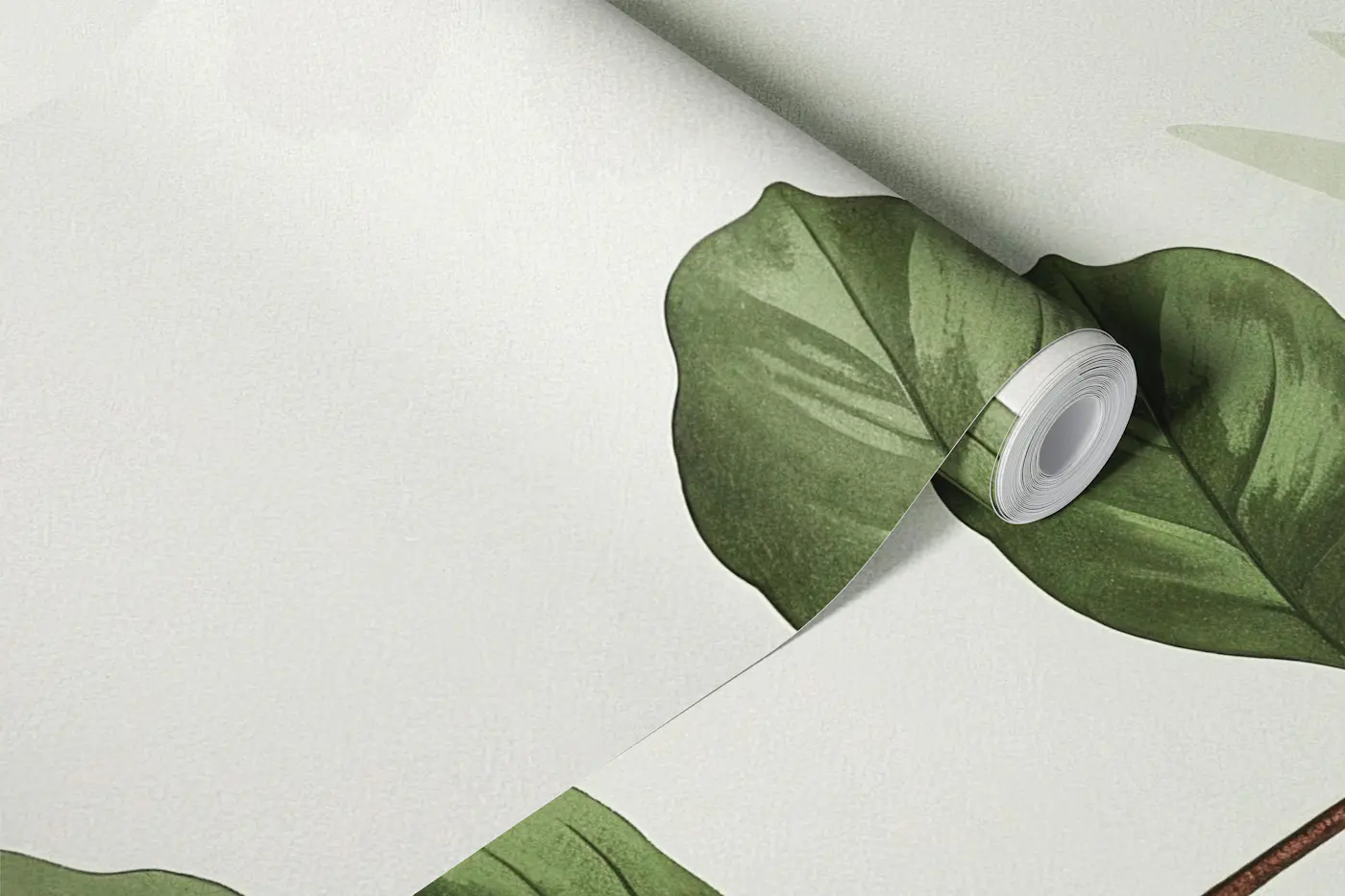 Green Leaf Garlands on Cream wallpaper roll