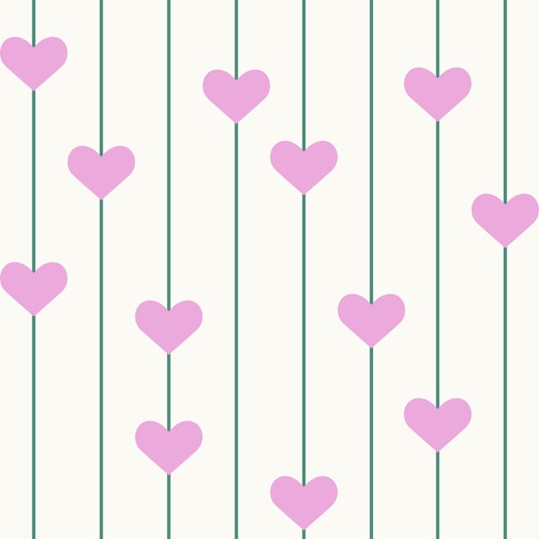 Stripes Hearts Pink & Green Pattern Horizont