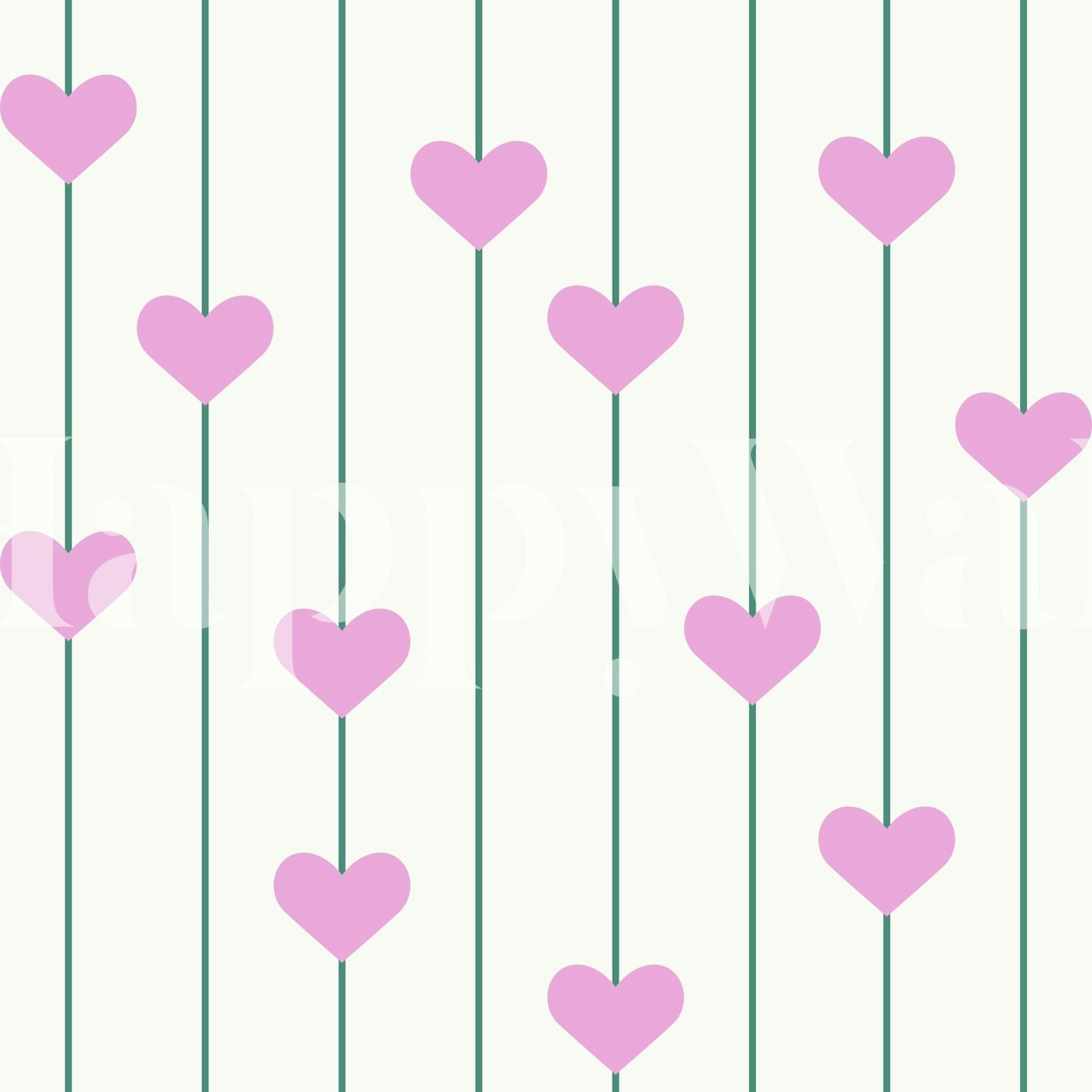 Stripes hearts pink and green pattern wallpaper