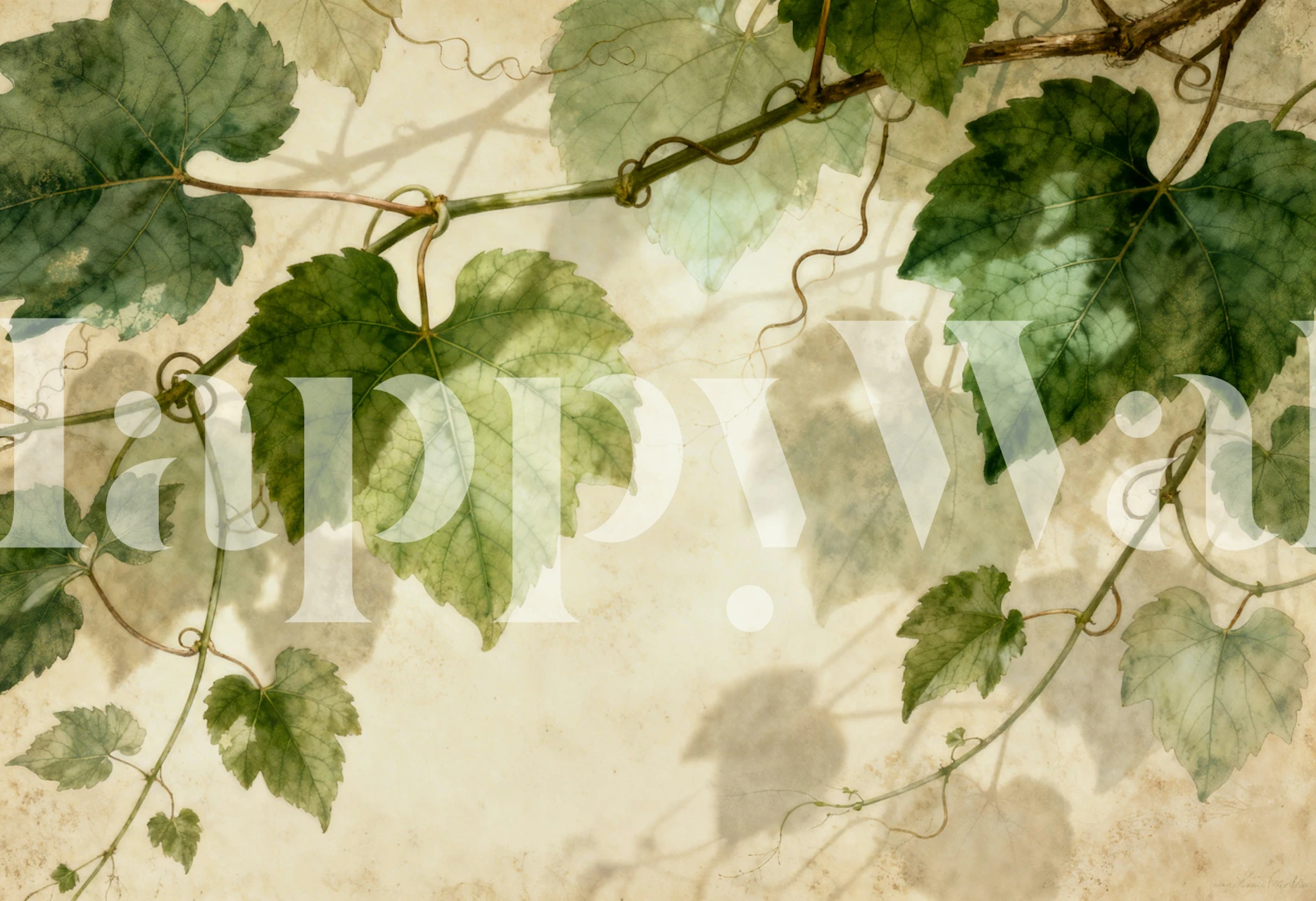 Watercolor grape vine leaves wallpaper design