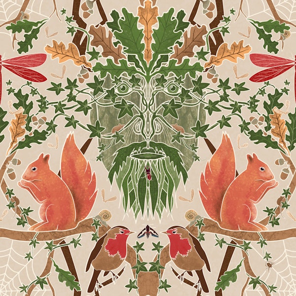 Mystical Green Man Forest Scene Beige