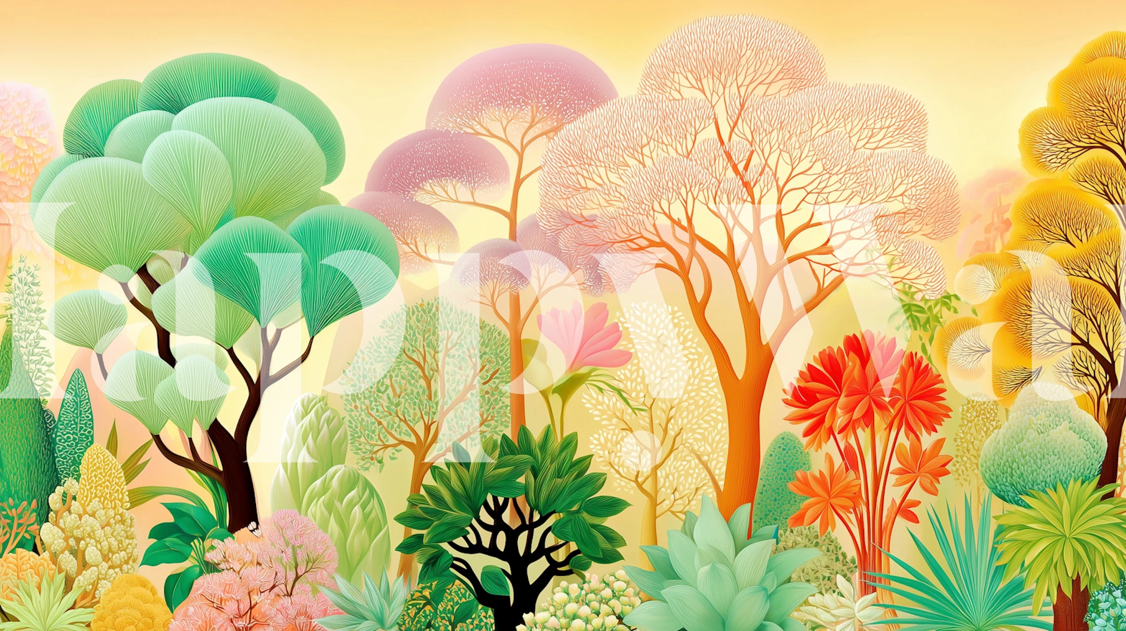 Sunlit Fantasy Jungle wallpaper in a room