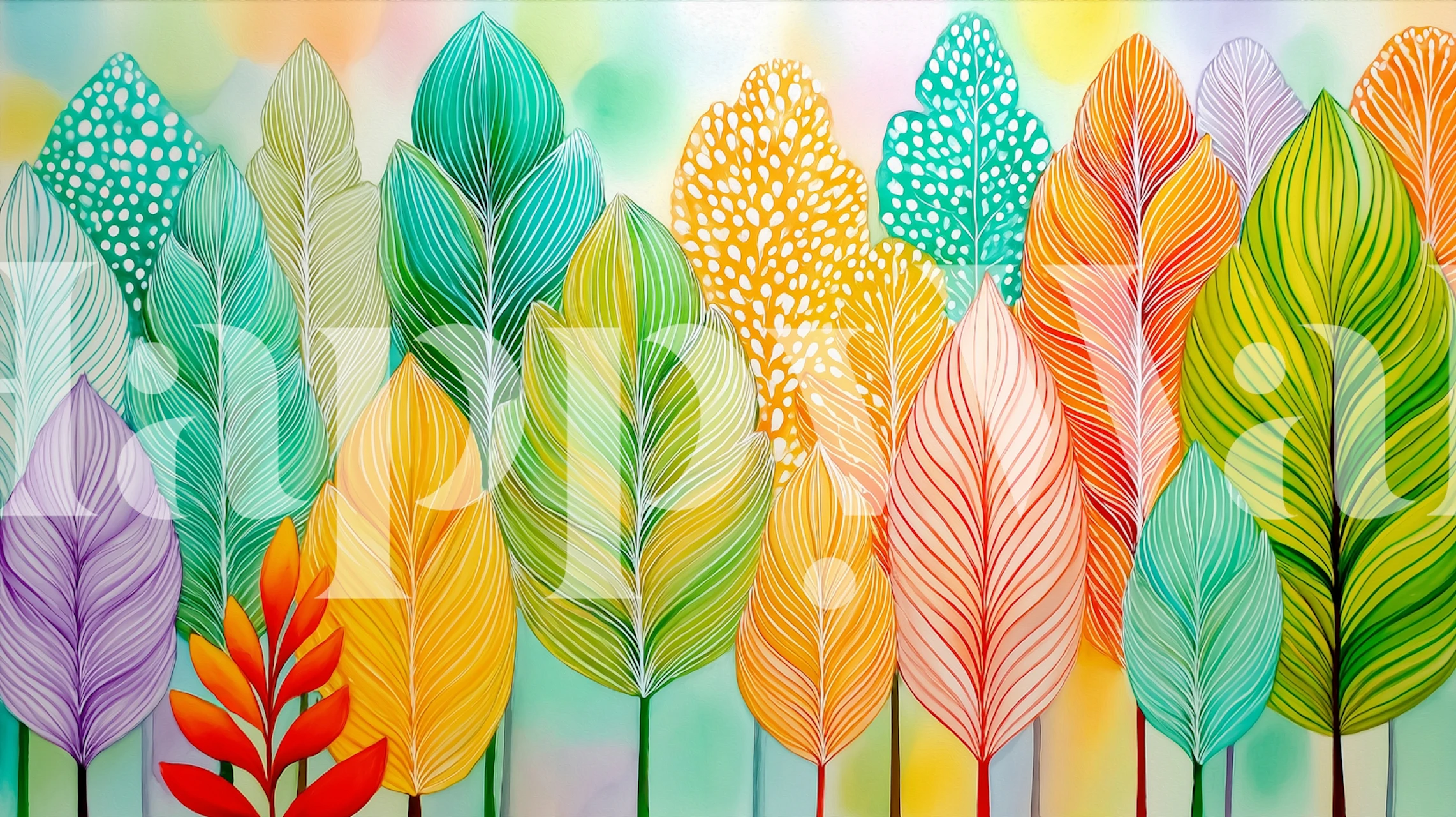 Colorful Leaf Forest wallpaper in a room