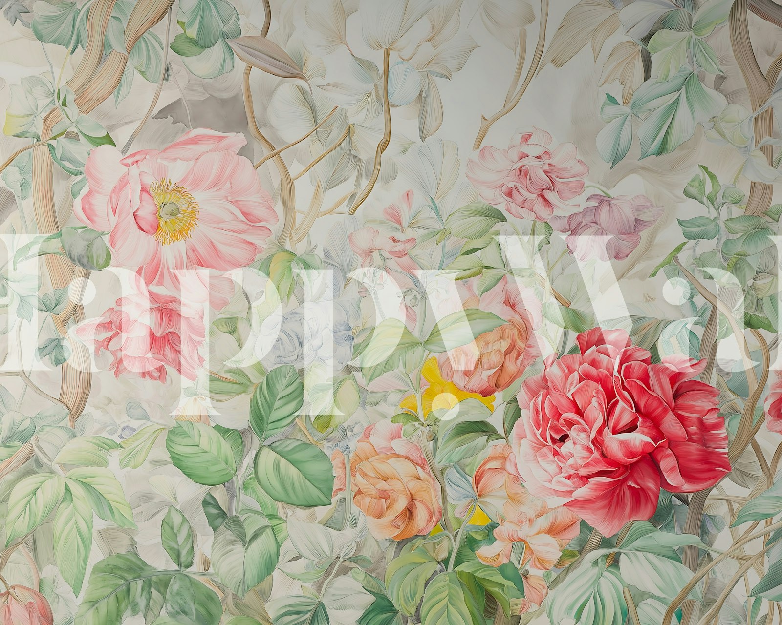 Pastel Peony Garden wallpaper displayed in a room