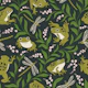 Frogs and Dragonflies Dark Botanical - Green