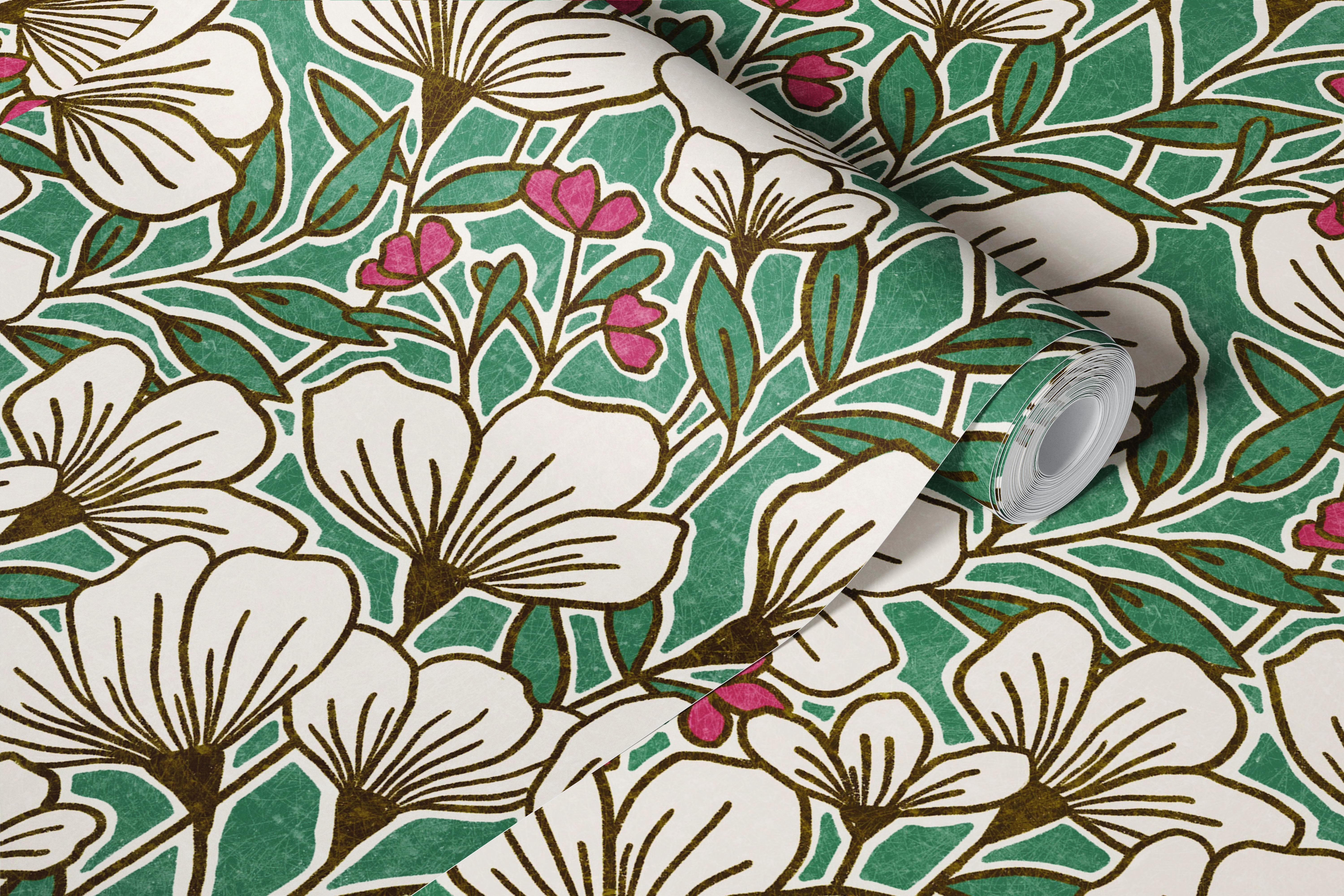 Rocco - zaļas ziedu tapetes istabā