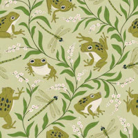 Frogs and Dragonflies - Sage Green Botanical tapet