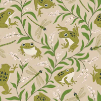 Frogs and Dragonflies Pond Botanical - Beige tapet