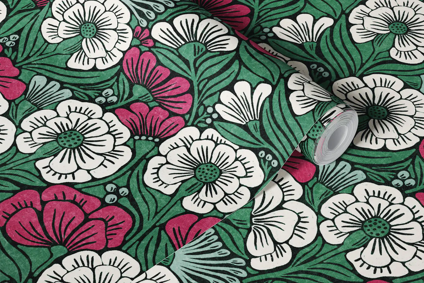 Winfred - pink and green wallpaper roll