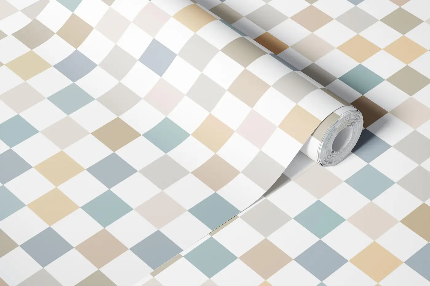 Beige Blue Checker Tiles Small wallpaper roll