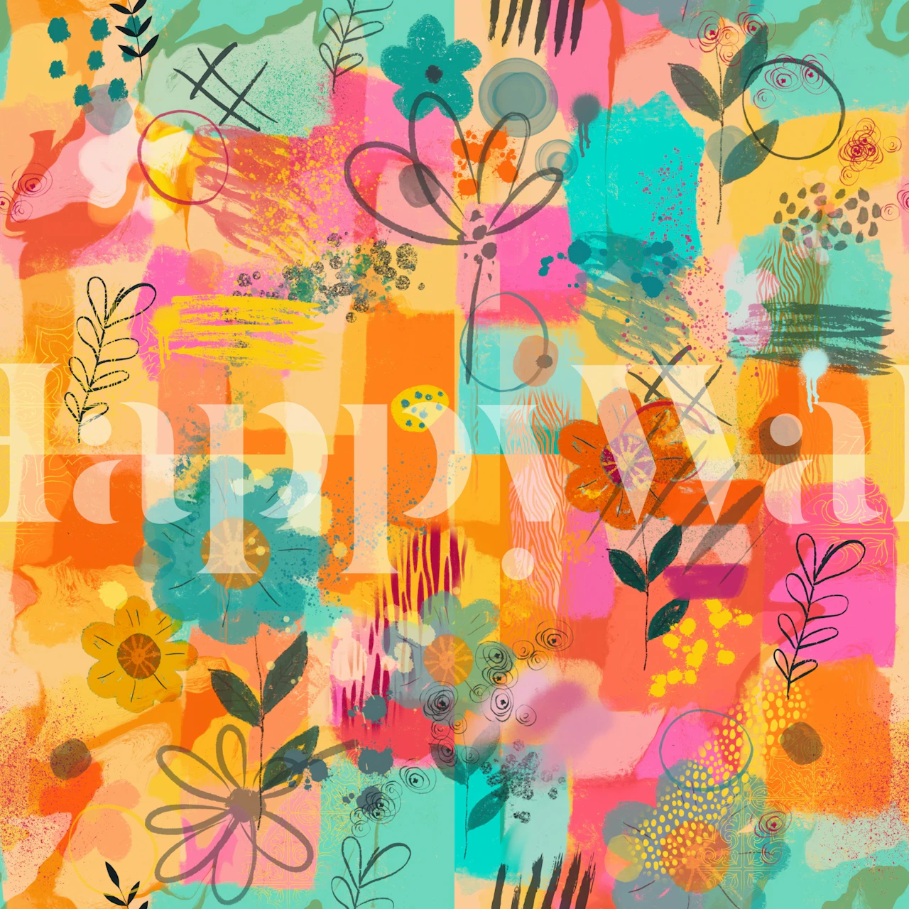 Craft Maximalism Abstract Floral tapet i et rum