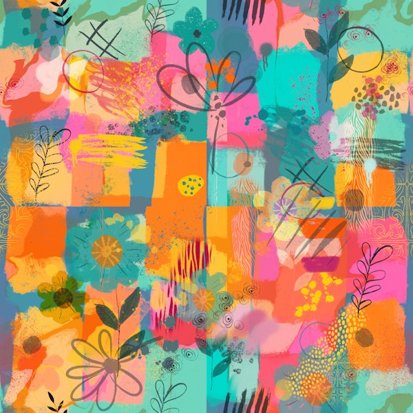 Craft Maximalism Abstract Floral Teal