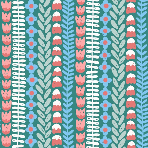 Doodled Flowers Botanical Stripes Pastel