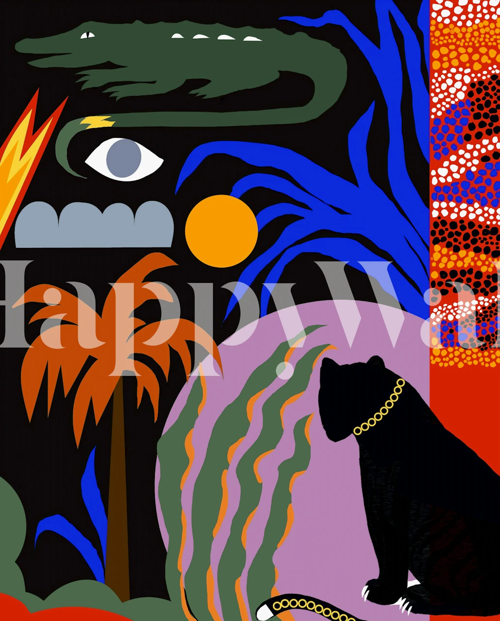 Surreal Jungle Night Collage tapetas kambaryje