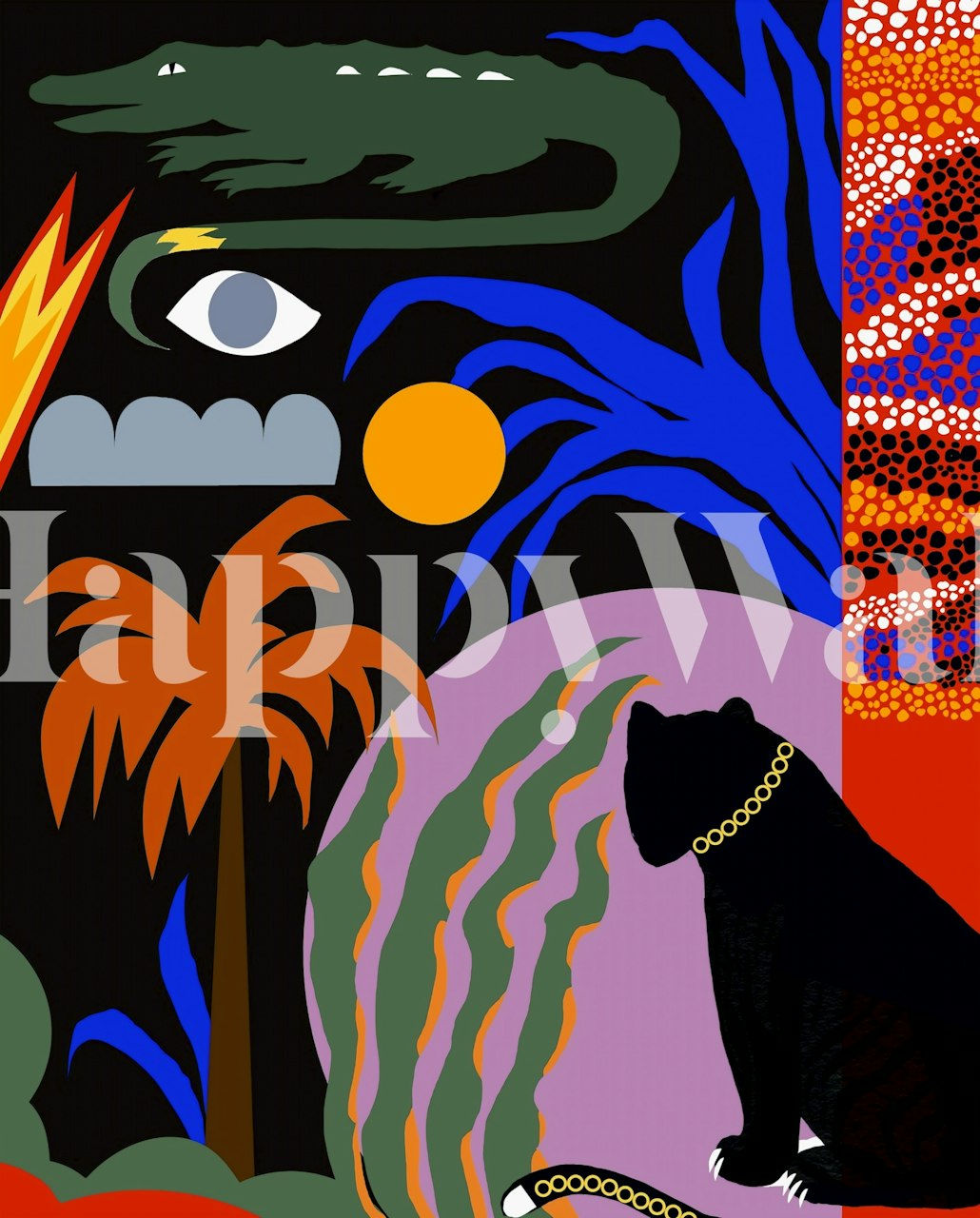 Surreal Jungle Night Collage tapet i et rom