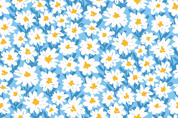 Daisy Doodle Flower Field - Sky Blue