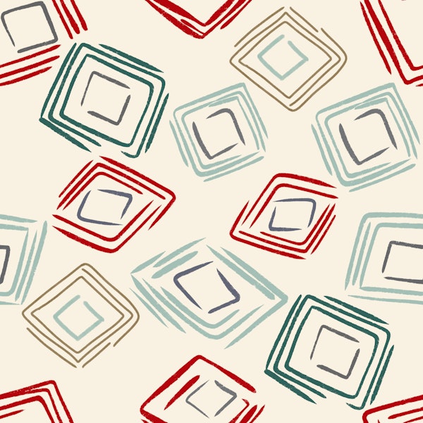 Hand Drawn Geometric Squares Red Small