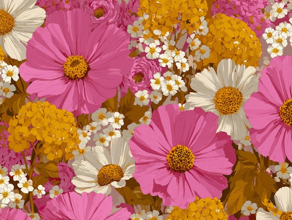 Pink Cosmos and Daisy Garden